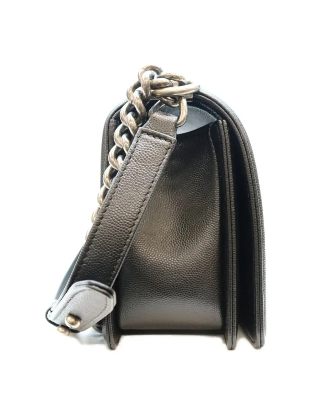 Chanel Black Caviar Silver Boy 25 Medium Chain Shoulder Bag